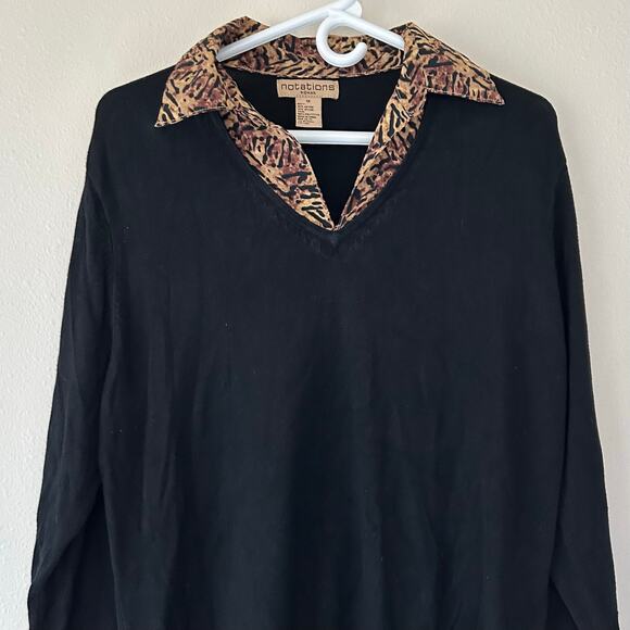 Vintage notations sweater with animal print collar cuffs winter fall Mobwife 1X - Picture 2 of 9